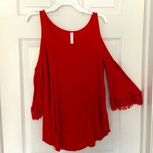 Red cold shoulder top